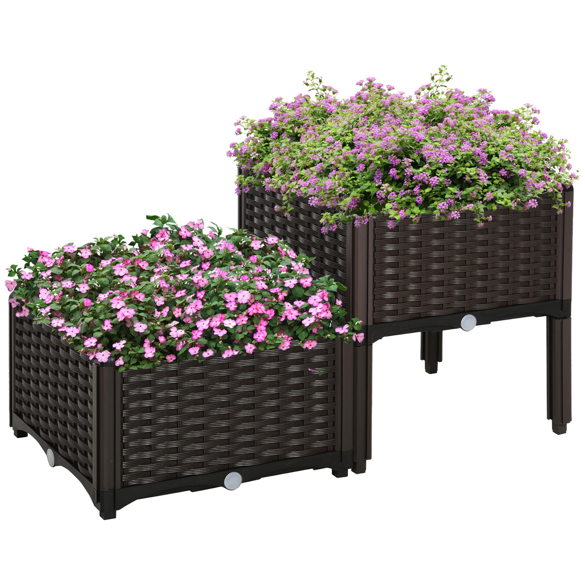 Outsunny 2-Piece Raised Garden Bed with Legs, Self-Watering Planter Box Raised Bed to Grow Flowers, Herbs & Vegetables, Brown