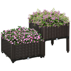 Outsunny 2-Piece Raised Garden Bed with Legs, Self-Watering Planter Box Raised Bed to Grow Flowers, Herbs & Vegetables, Brown