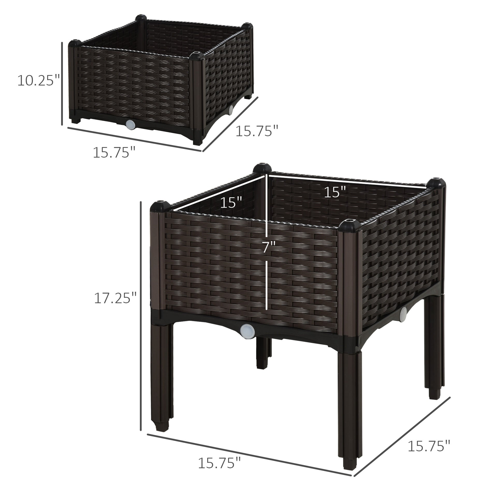 Outsunny 2-Piece Raised Garden Bed with Legs, Self-Watering Planter Box Raised Bed to Grow Flowers, Herbs & Vegetables, Brown