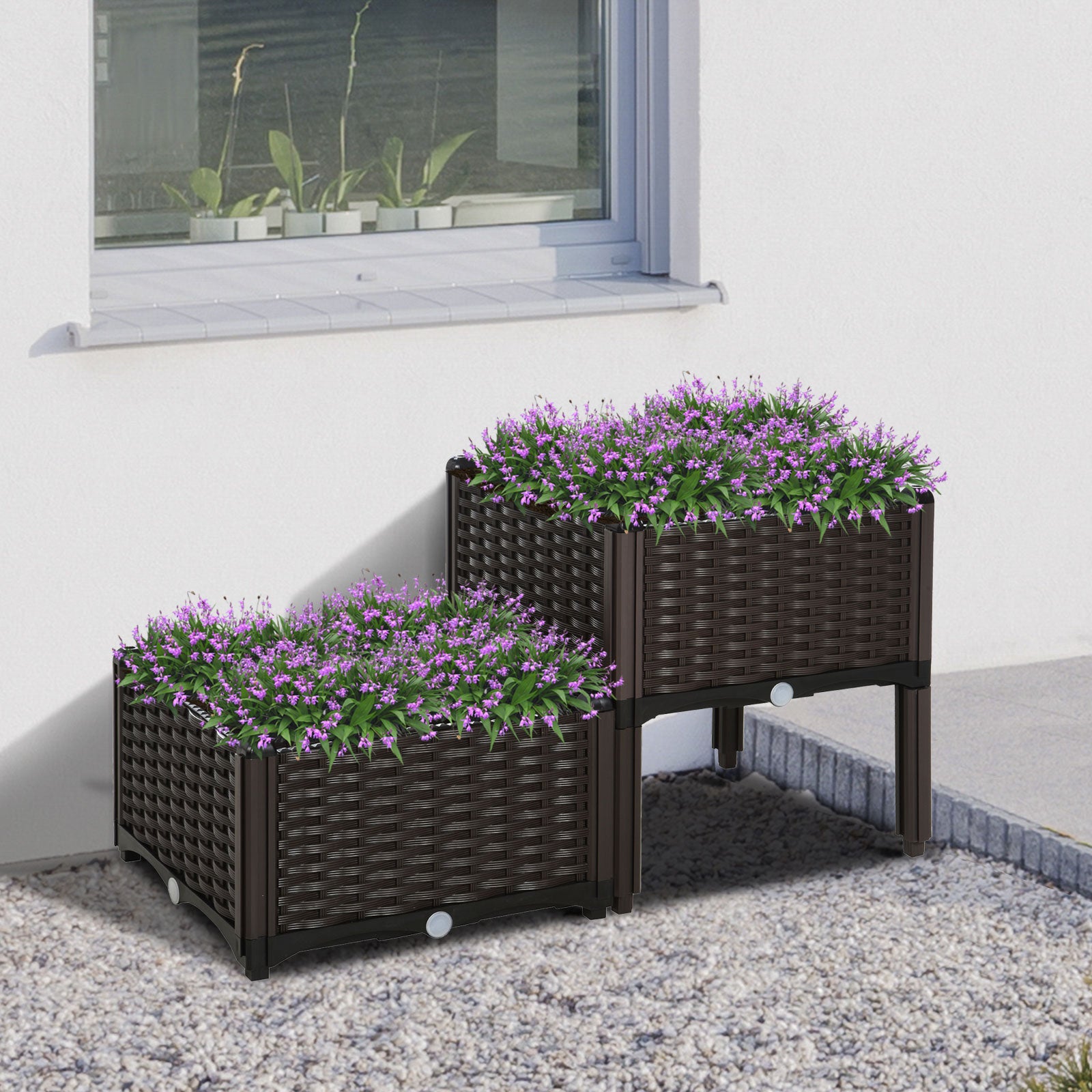 Outsunny 2-Piece Raised Garden Bed with Legs, Self-Watering Planter Box Raised Bed to Grow Flowers, Herbs & Vegetables, Brown