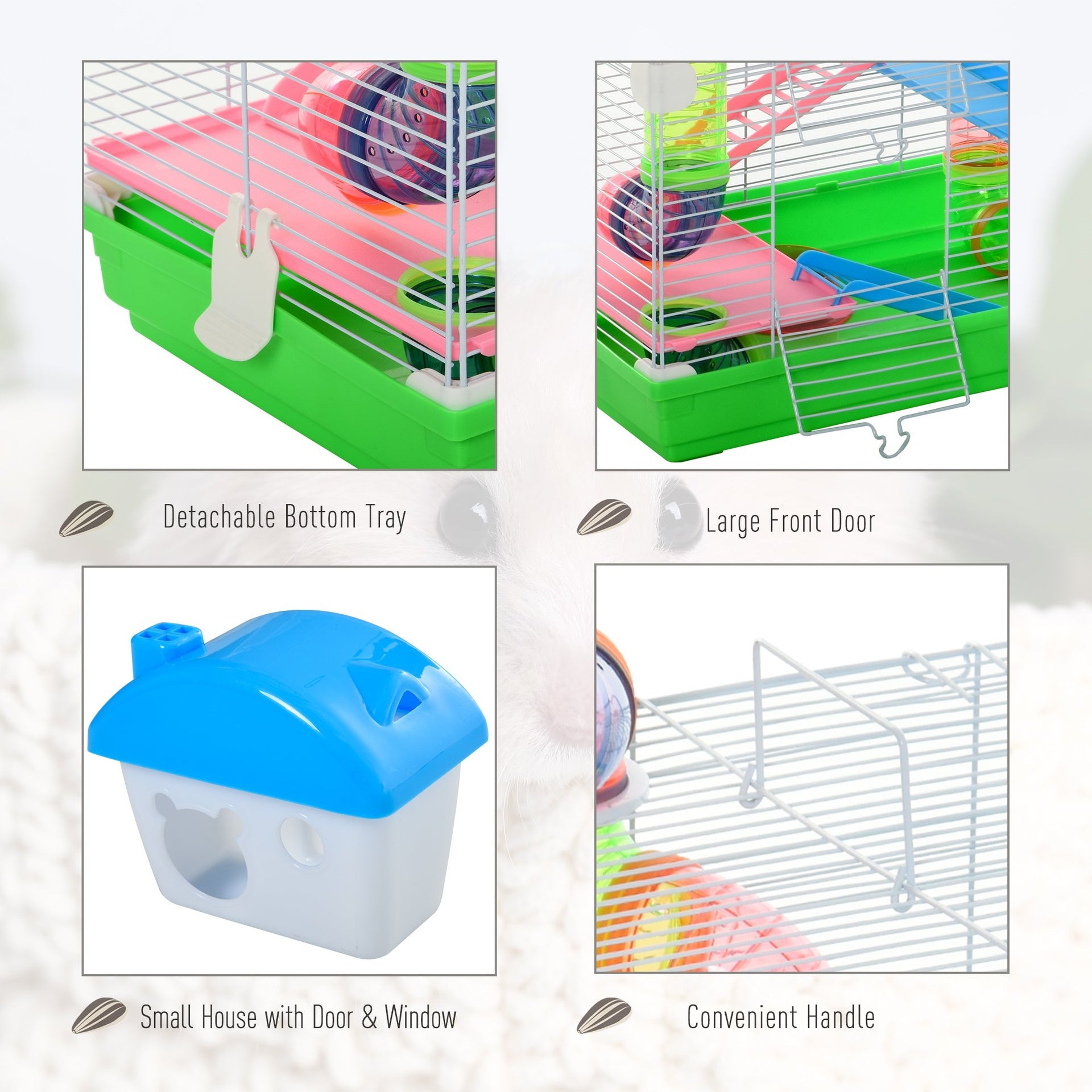 PawHut 5 Tiers Hamster Cage Portable Animal Travel Carrier w/ Exercise Wheels Tube