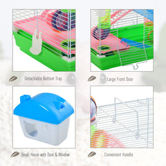 PawHut 5 Tiers Hamster Cage Portable Animal Travel Carrier w/ Exercise Wheels Tube