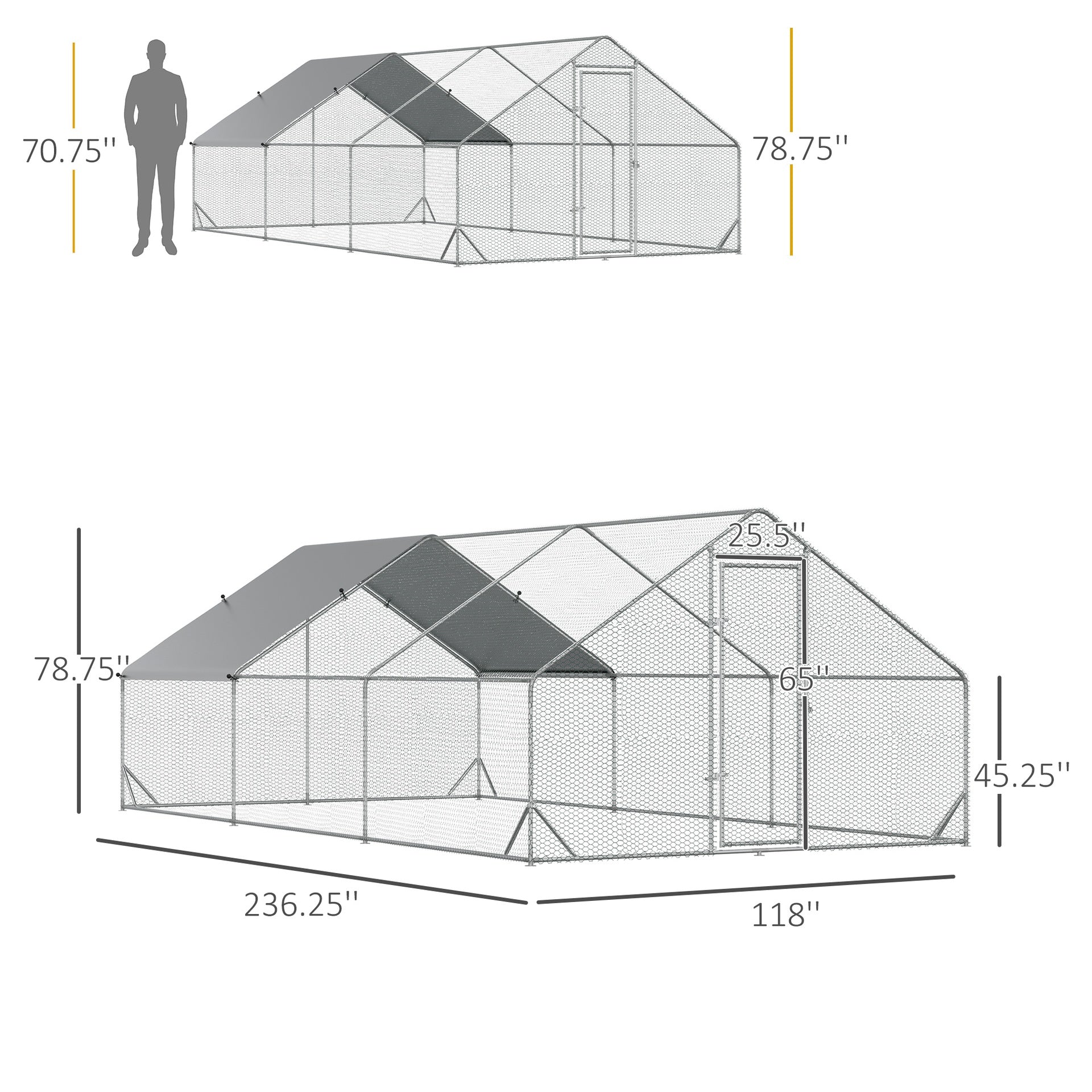 PawHut 10' x 20' x 6.5' Chicken Coop Cage, Outdoor Hen House w/Cover & Lockable Door