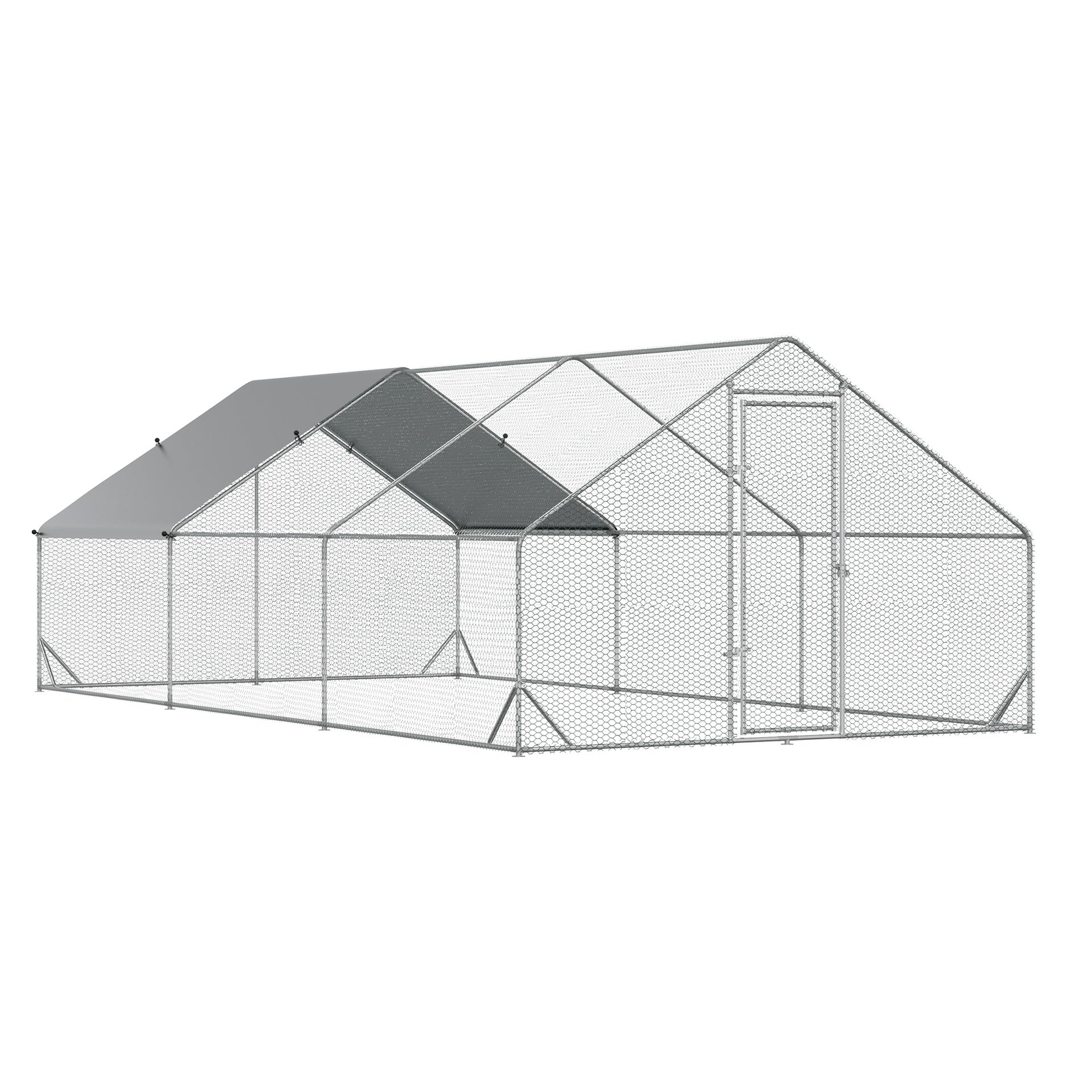 PawHut 10' x 20' x 6.5' Chicken Coop Cage, Outdoor Hen House w/Cover & Lockable Door