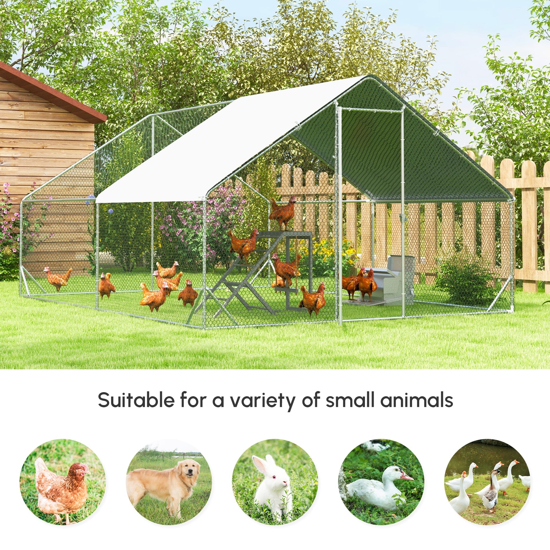 PawHut 10' x 20' x 6.5' Chicken Coop Cage, Outdoor Hen House w/Cover & Lockable Door