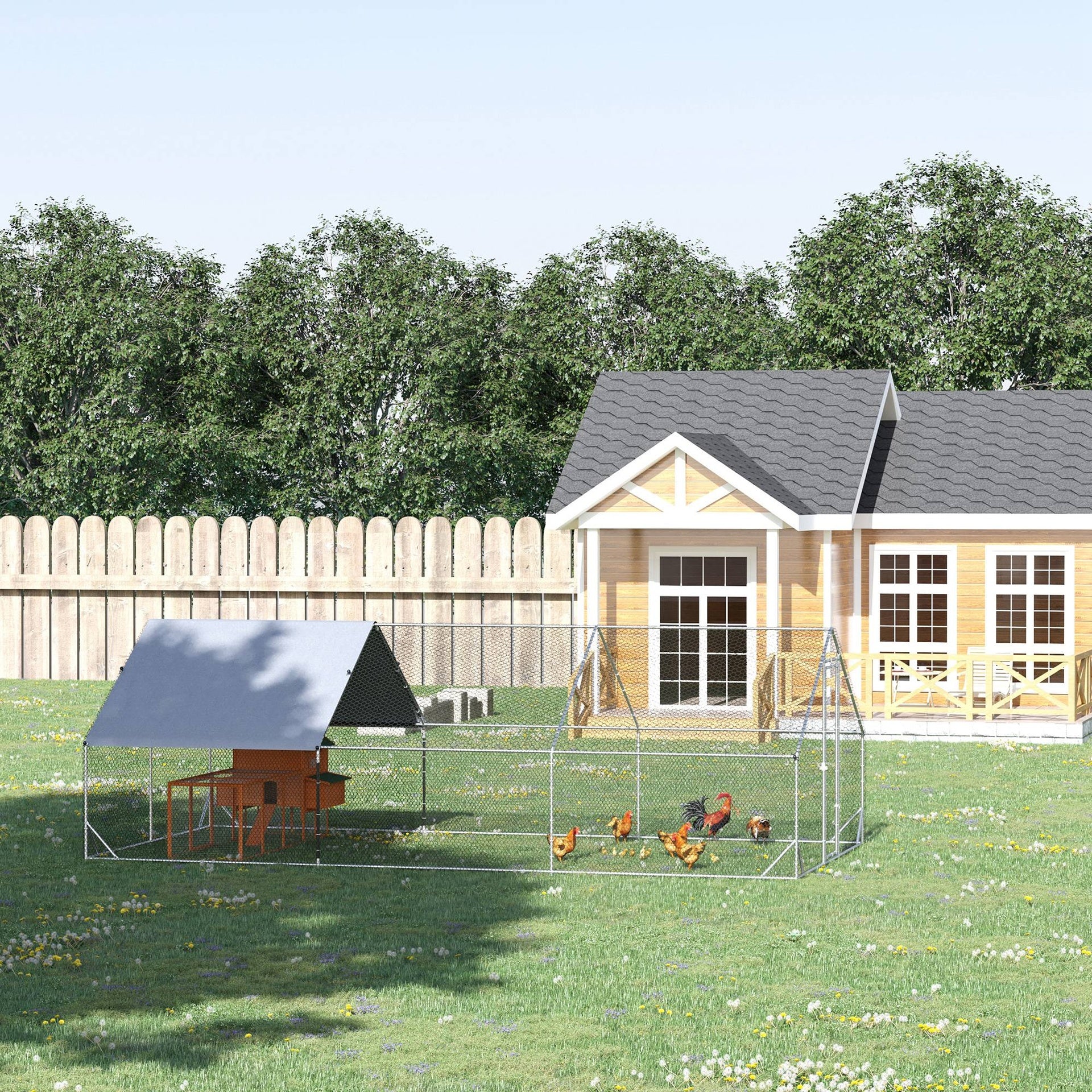PawHut 10' x 20' x 6.5' Chicken Coop Cage, Outdoor Hen House w/Cover & Lockable Door