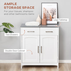 kleankin Bathroom Floor Cabinet, Freestanding Linen Cabinet, Storage Cabinet with 2 Drawers, Double Doors, Adjustable Shelf, White