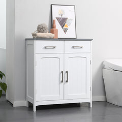 kleankin Bathroom Floor Cabinet, Freestanding Linen Cabinet, Storage Cabinet with 2 Drawers, Double Doors, Adjustable Shelf, White