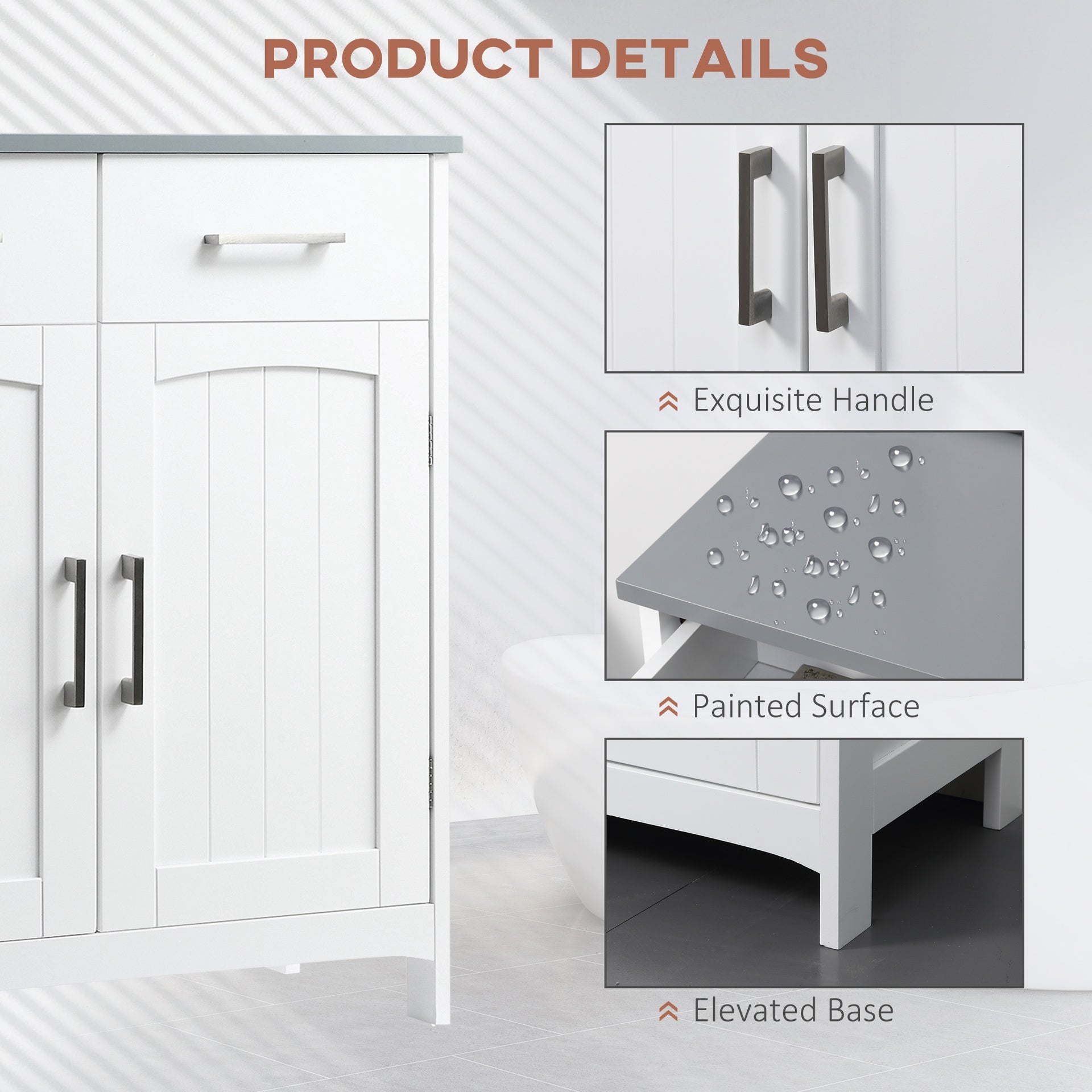 kleankin Bathroom Floor Cabinet, Freestanding Linen Cabinet, Storage Cabinet with 2 Drawers, Double Doors, Adjustable Shelf, White