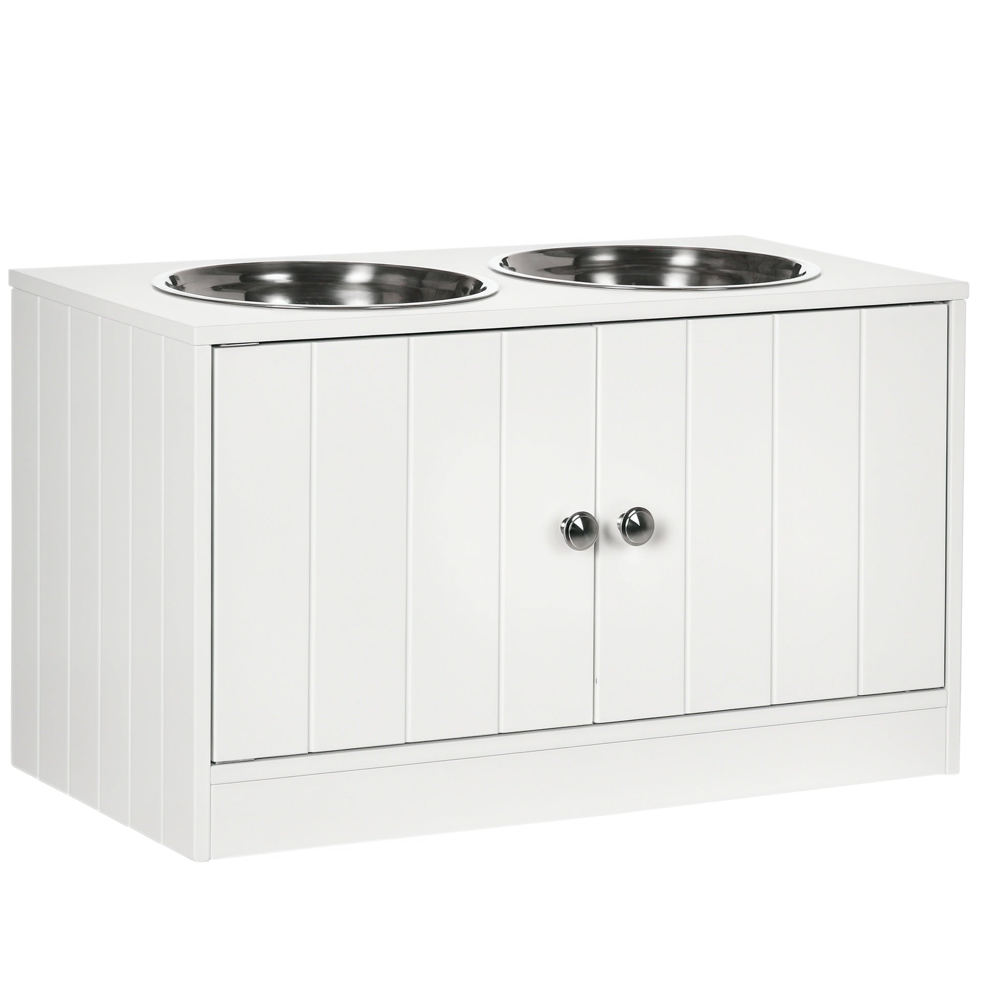 PawHut Large Elevated Dog Bowls with Storage Cabinet Containing Large 44L Capacity, Raised Dog Bowl Stand Pet Food Bowl Pet Feeding Station, White