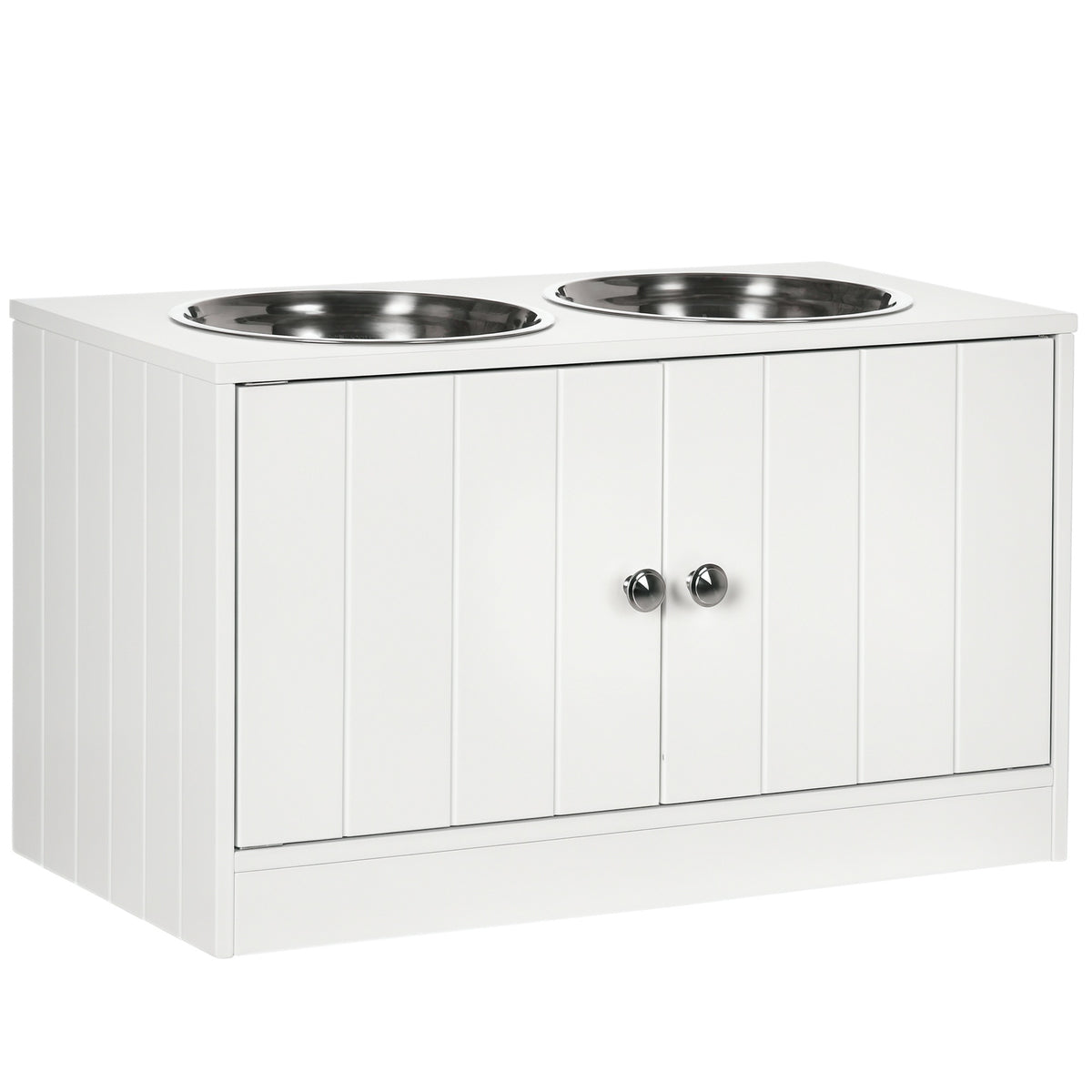 PawHut Large Elevated Dog Bowls with Storage Cabinet Containing Large 44L Capacity, Raised Dog Bowl Stand Pet Food Bowl Pet Feeding Station, White