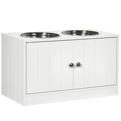 PawHut Large Elevated Dog Bowls with Storage Cabinet Containing Large 44L Capacity, Raised Dog Bowl Stand Pet Food Bowl Pet Feeding Station, White