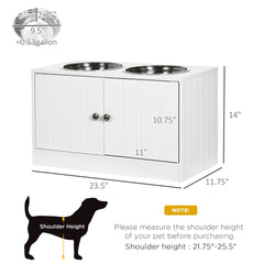 PawHut Large Elevated Dog Bowls with Storage Cabinet Containing Large 44L Capacity, Raised Dog Bowl Stand Pet Food Bowl Pet Feeding Station, White