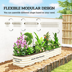 Outsunny 7.9' x 2' x 1' Galvanized Raised Garden Bed Kit, Metal Planter Box with Safety Edging, Cream