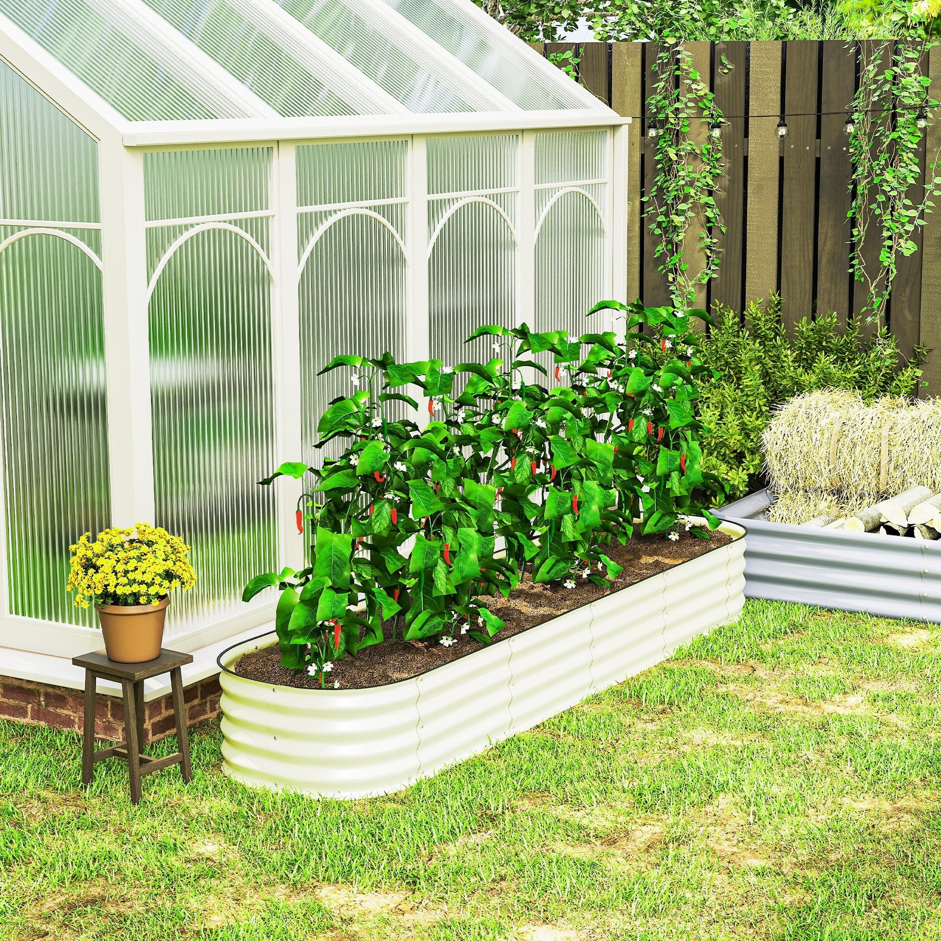 Outsunny 7.9' x 2' x 1' Galvanized Raised Garden Bed Kit, Metal Planter Box with Safety Edging, Cream