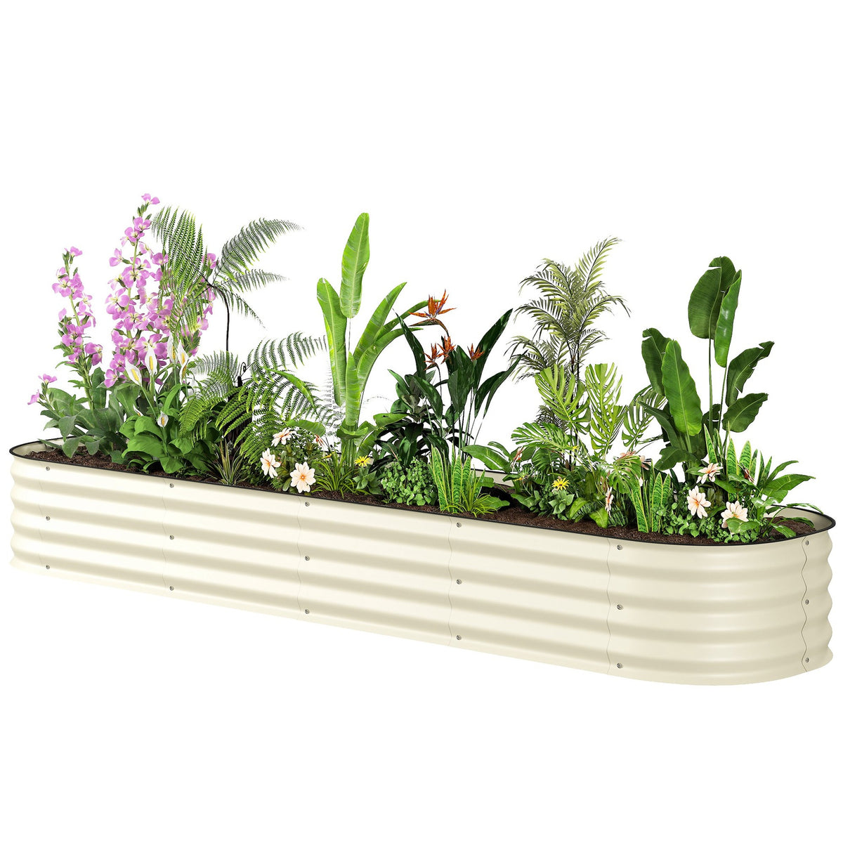 Outsunny 7.9' x 2' x 1' Galvanized Raised Garden Bed Kit, Metal Planter Box with Safety Edging, Cream