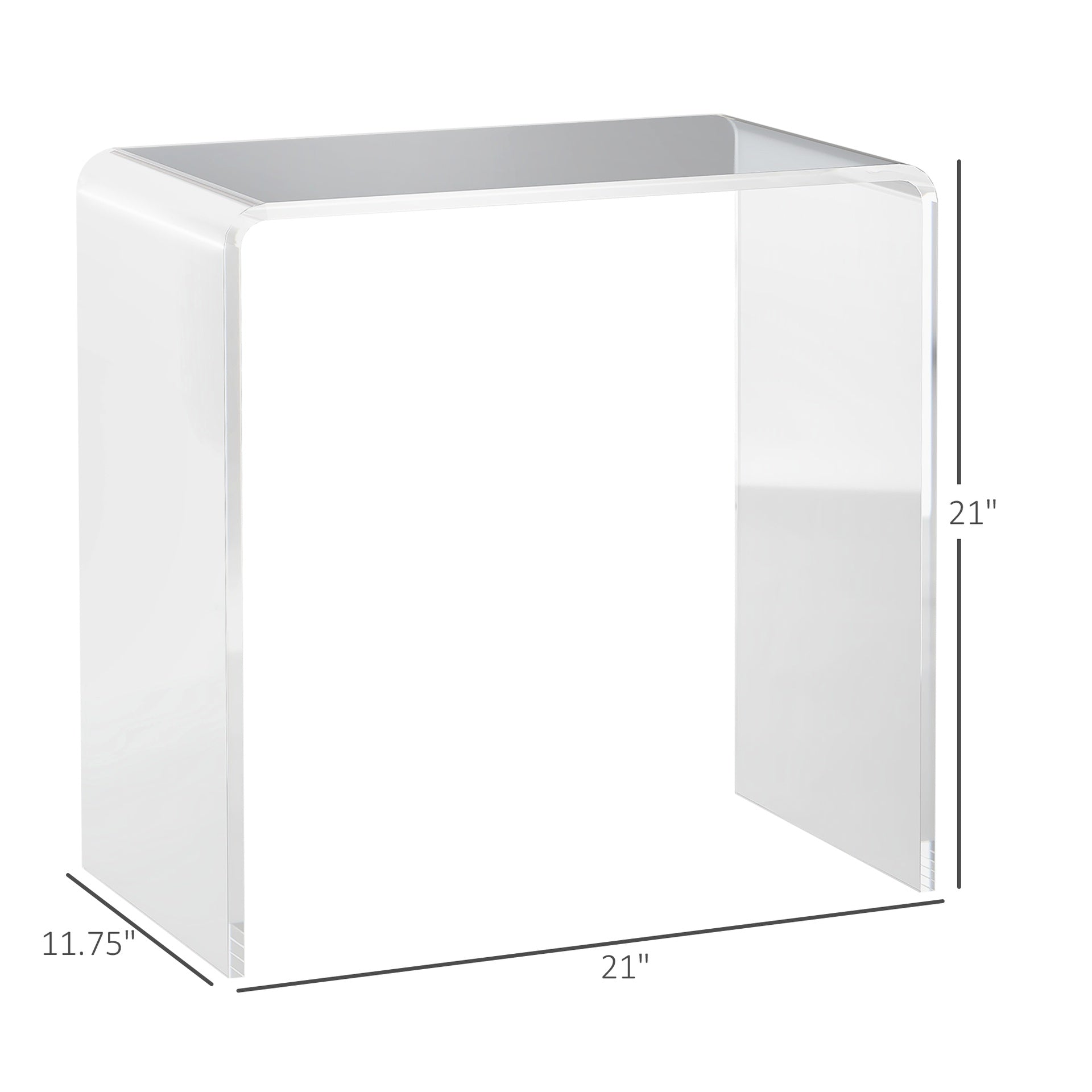 HOMCOM Modern Acrylic End Table, Waterfall Side Table with Rounded Edges and Storage for Small Spaces, 21" x 12" x 21", Clear
