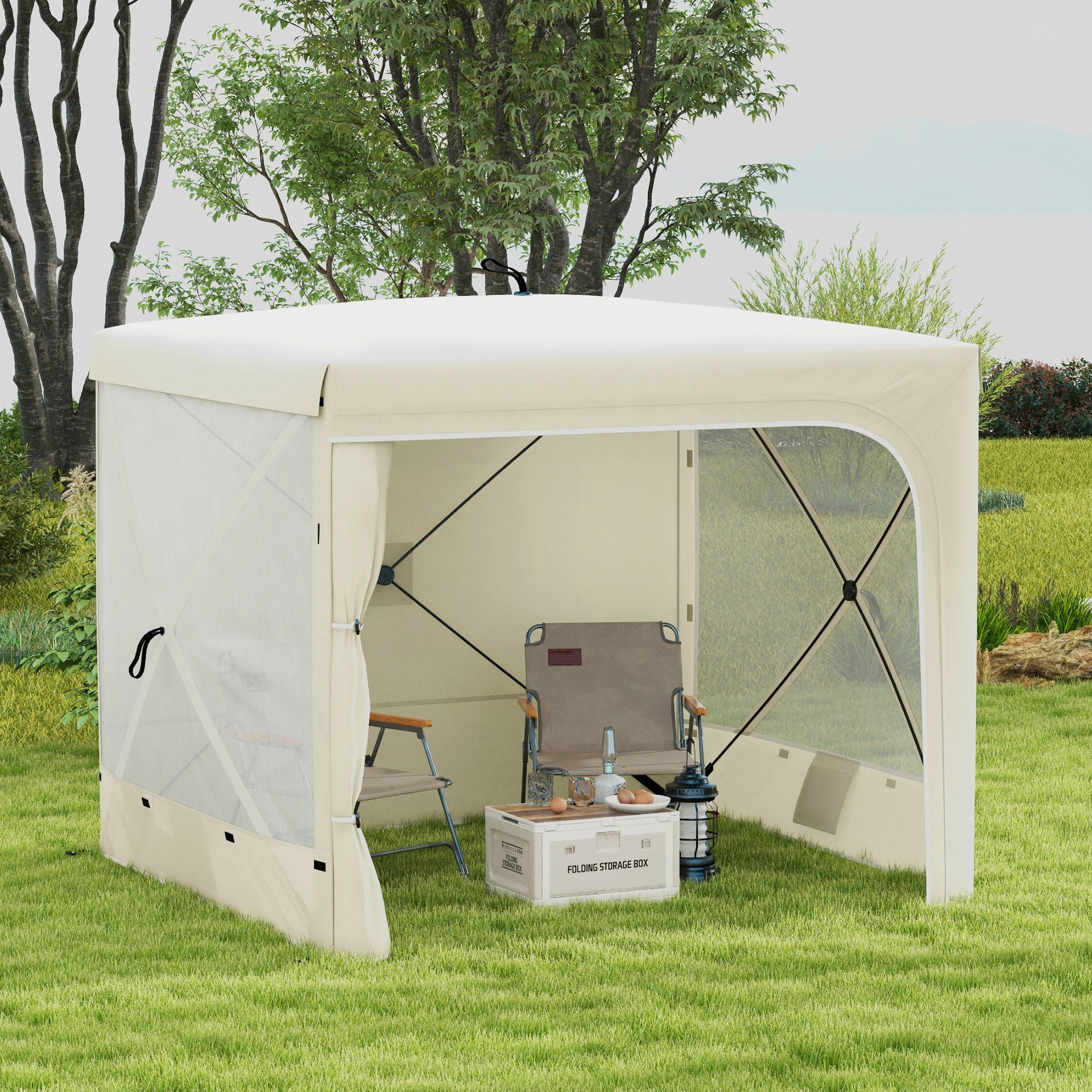 Outsunny 7' x 8' Pop Up Canopy Tent, Camping Tent Sun Shade Shelter with Curtains, Nettings and Carrying Bag, UV-Resistant
