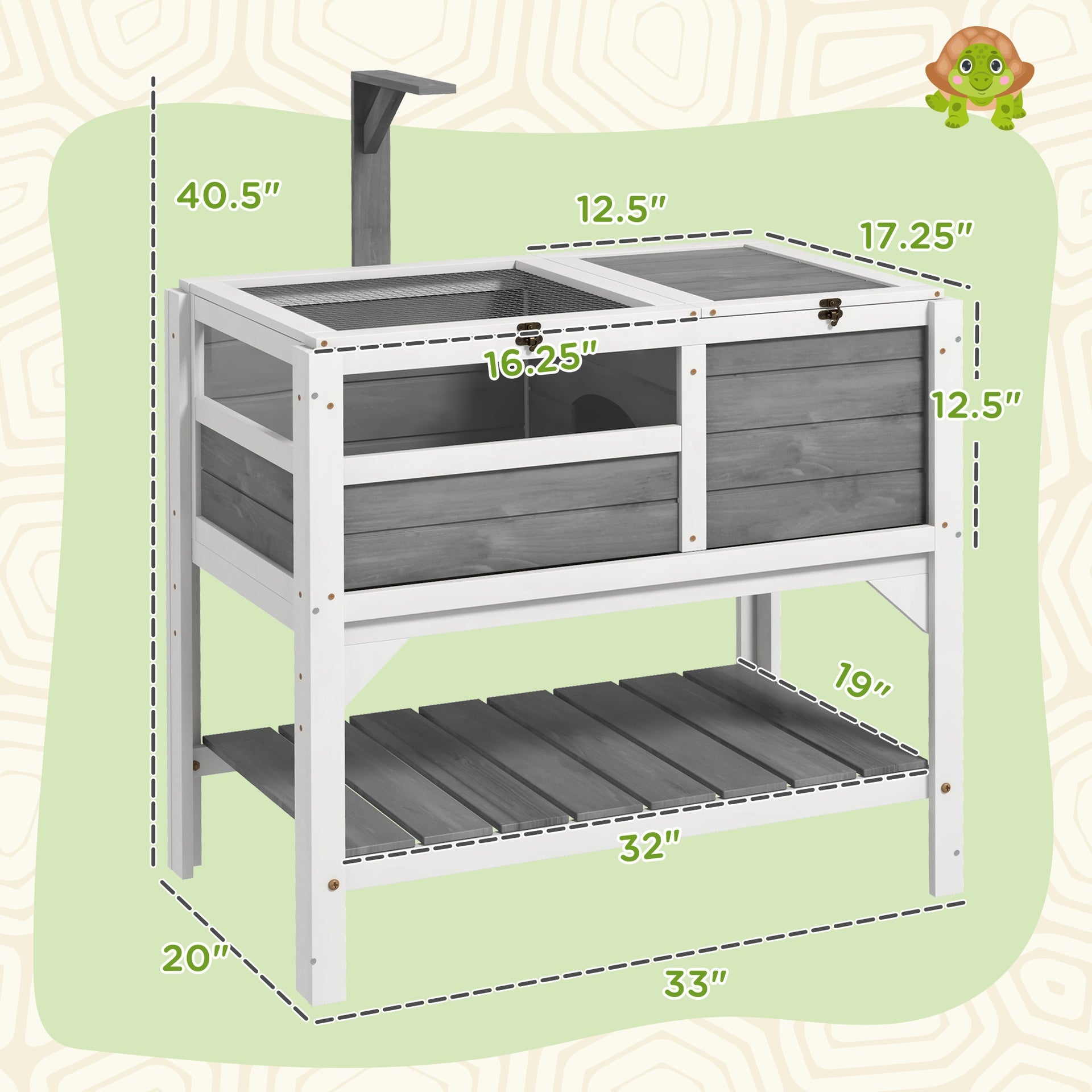 PawHut Tortoise Habitat with Shelf Storage Tortoise Gift Accessory with Weather Protection for Indoor, Light Gray