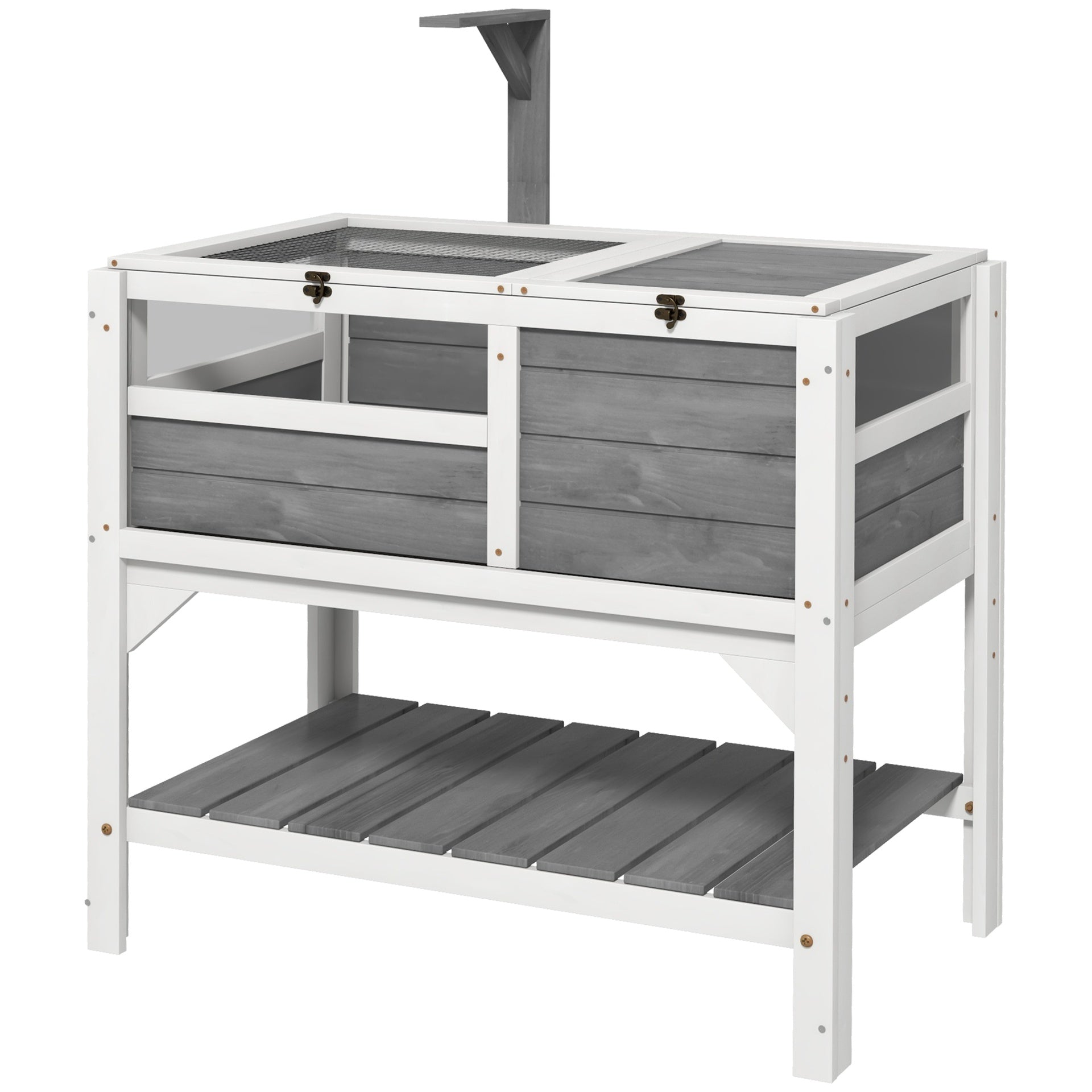PawHut Tortoise Habitat with Shelf Storage Tortoise Gift Accessory with Weather Protection for Indoor, Light Gray