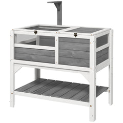 PawHut Tortoise Habitat with Shelf Storage Tortoise Gift Accessory with Weather Protection for Indoor, Light Gray