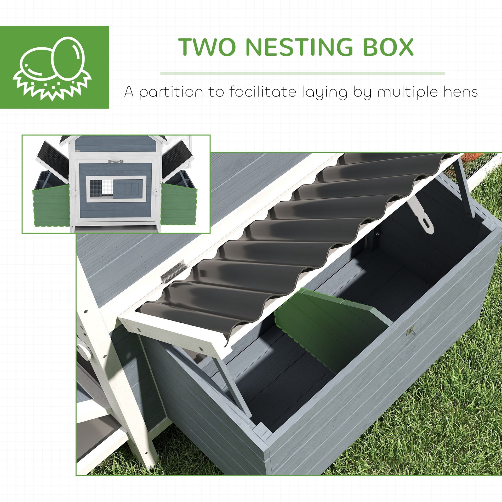 PawHut 156" Extra Large Wooden Chicken Coop with 2 Nesting Box, Run Cage, Waterproof Wave Roof, for 10-15 Chickens, Light Gray