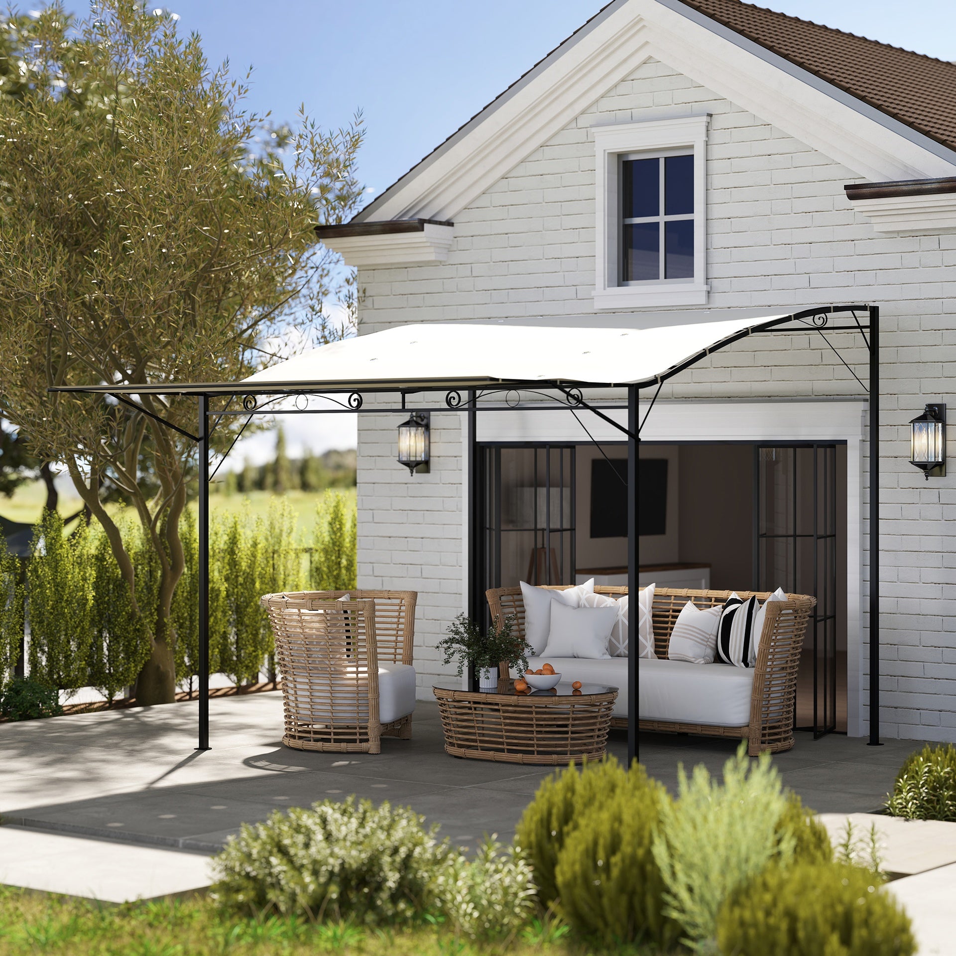 Outsunny 10' x 8' Outdoor Pergola and Patio Gazebo for Garden, Camper, Deck, Doors and Windows, Cream White