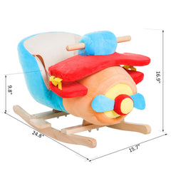Qaba Kids Rocking Horse, Wooden Plush Ride-on Plane Chair Toy with Lullby Song and Seat Belt for 18 Month +