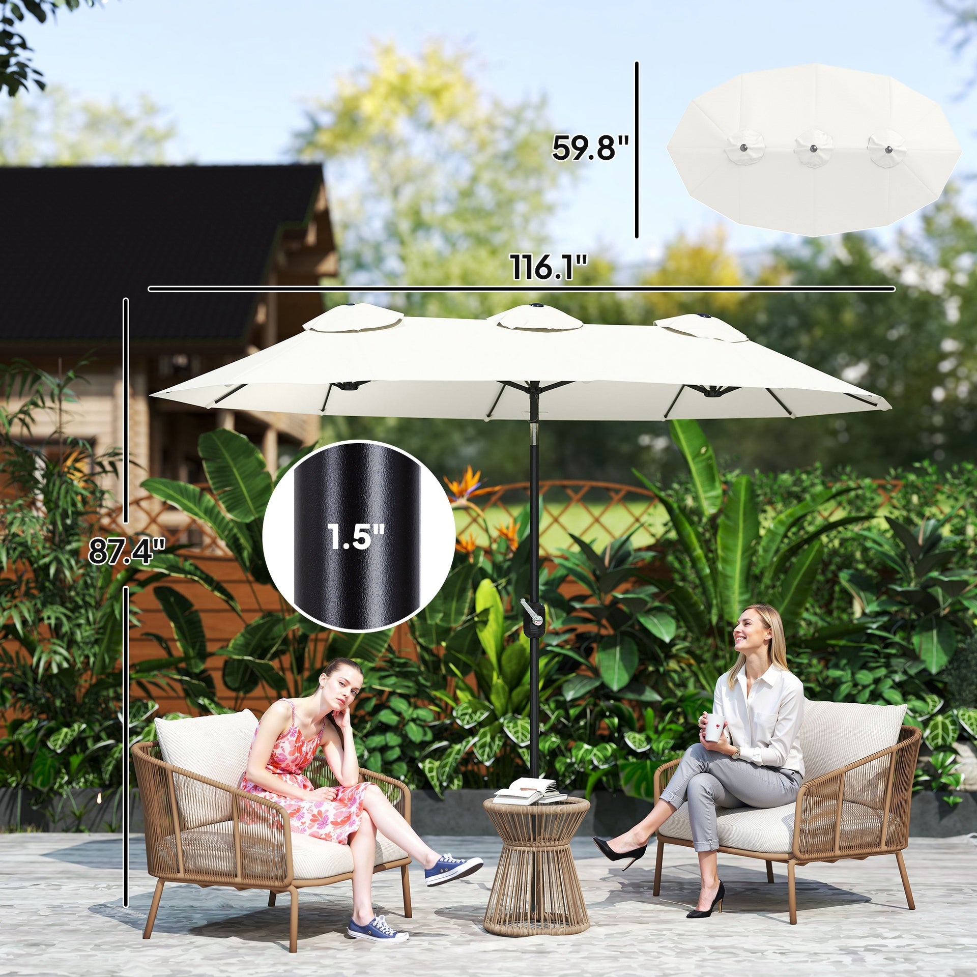 Outsunny Double Sided Patio Umbrella, 9.7' Large Outdoor Market Umbrella with Push Button Tilt and Crank, 3 Air Vents and 12 Ribs, for Garden, Deck, Pool, White
