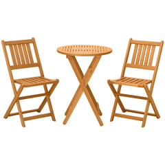Outsunny 3-Piece Acacia Wood Bistro Set, Folding Patio Furniture with 2 Folding Chairs and Round Coffee Table, Teak, Slatted Finish, for Backyard, Balcony, Deck, Natural