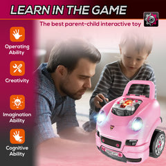 Qaba Mechanic Kids Truck Engine Toy Set, Car Service Play Set, Pink