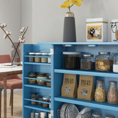 HOMCOM Freestanding Kitchen Pantry Cabinet, Kitchen Cabinet with 12 Door Shelves, Double Doors, 5-tier Shelving, Blue