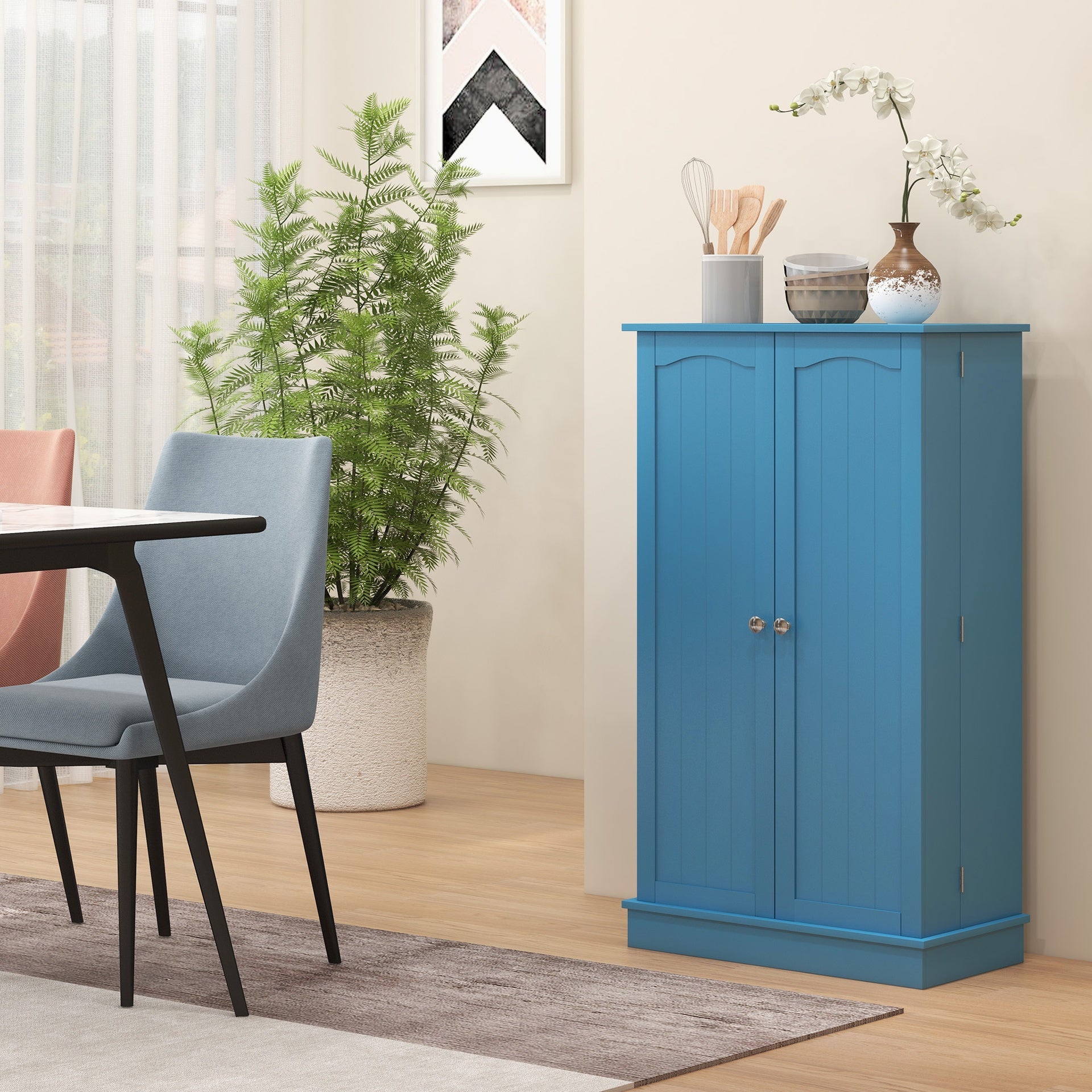 HOMCOM Freestanding Kitchen Pantry Cabinet, Kitchen Cabinet with 12 Door Shelves, Double Doors, 5-tier Shelving, Blue
