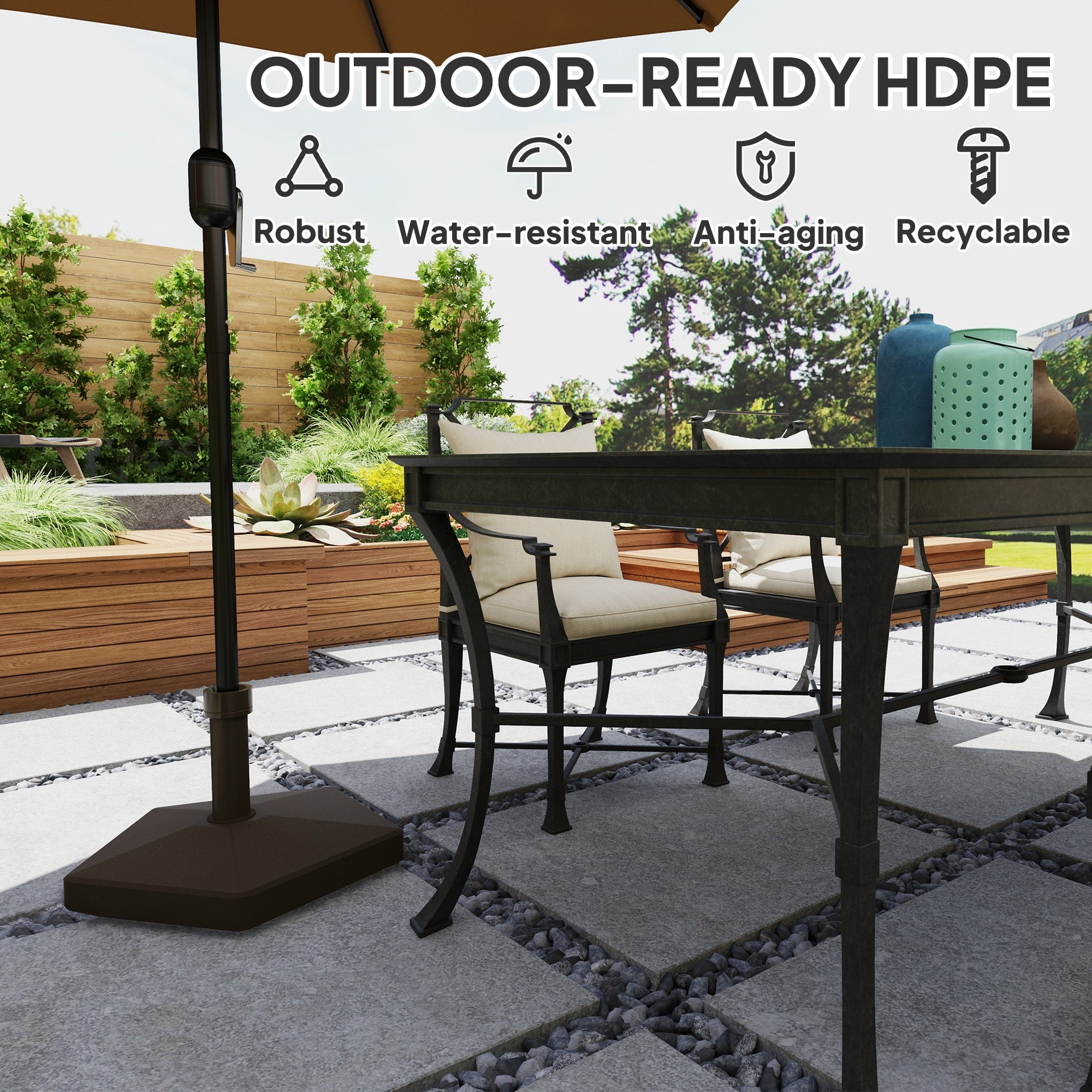 Outsunny Patio Umbrella Base Holder, Heavy Duty Outdoor Umbrella Stand Base, Filled Up to 42lbs with Sand or 33lbs with Water for Garden, Poolside, Brown