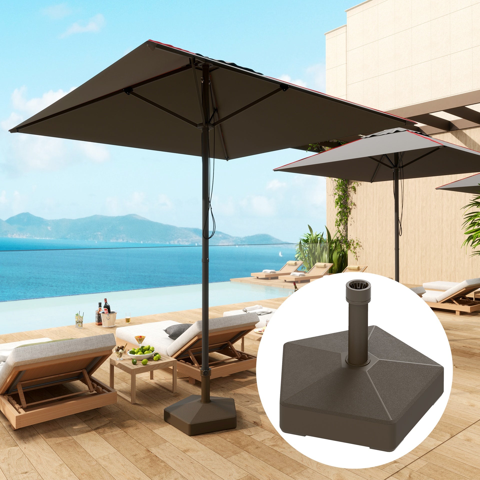 Outsunny Patio Umbrella Base Holder, Heavy Duty Outdoor Umbrella Stand Base, Filled Up to 42lbs with Sand or 33lbs with Water for Garden, Poolside, Brown