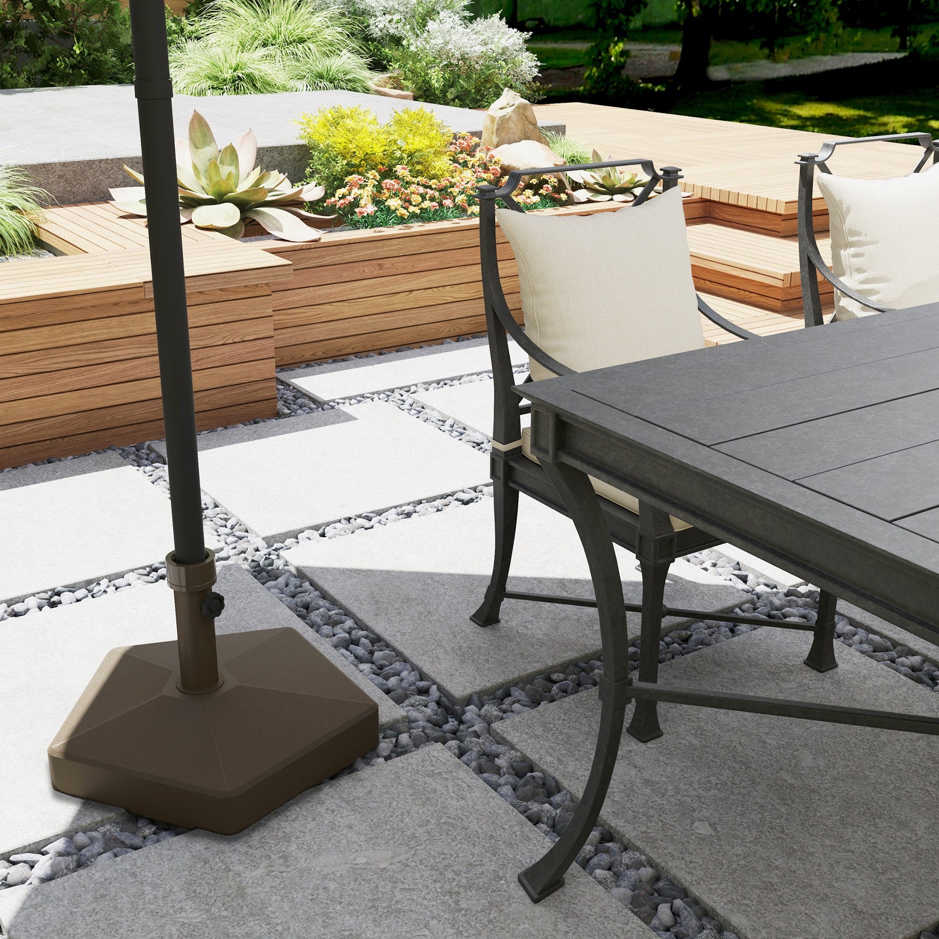 Outsunny Patio Umbrella Base Holder, Heavy Duty Outdoor Umbrella Stand Base, Filled Up to 42lbs with Sand or 33lbs with Water for Garden, Poolside, Brown