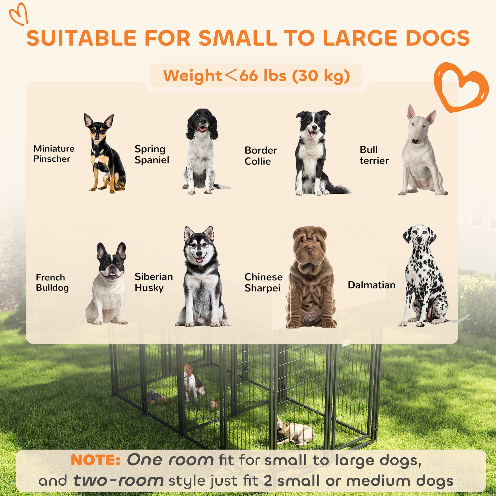 PawHut Outdoor Dog Kennel with Two-Room Design, Water-Resistant & Sun-Proof Cover, for S, M, L Dogs, 8' x 4' x 6'
