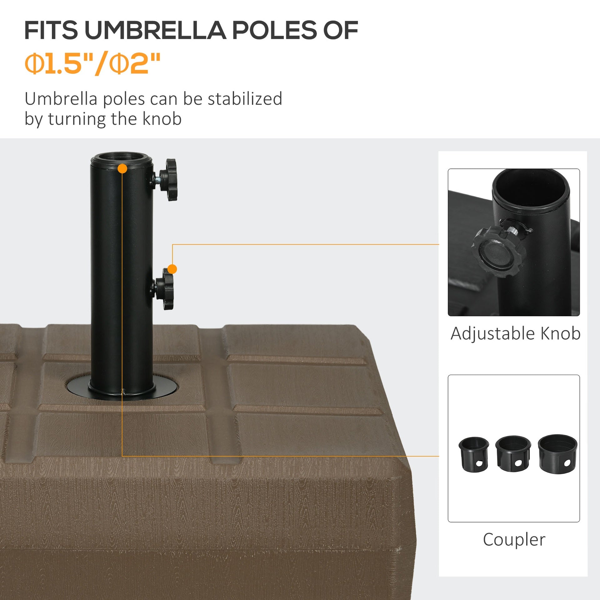 Outsunny Umbrella Stand for 1.5", or 1.9" Umbrella Poles, Fillable Umbrella Base, Brown
