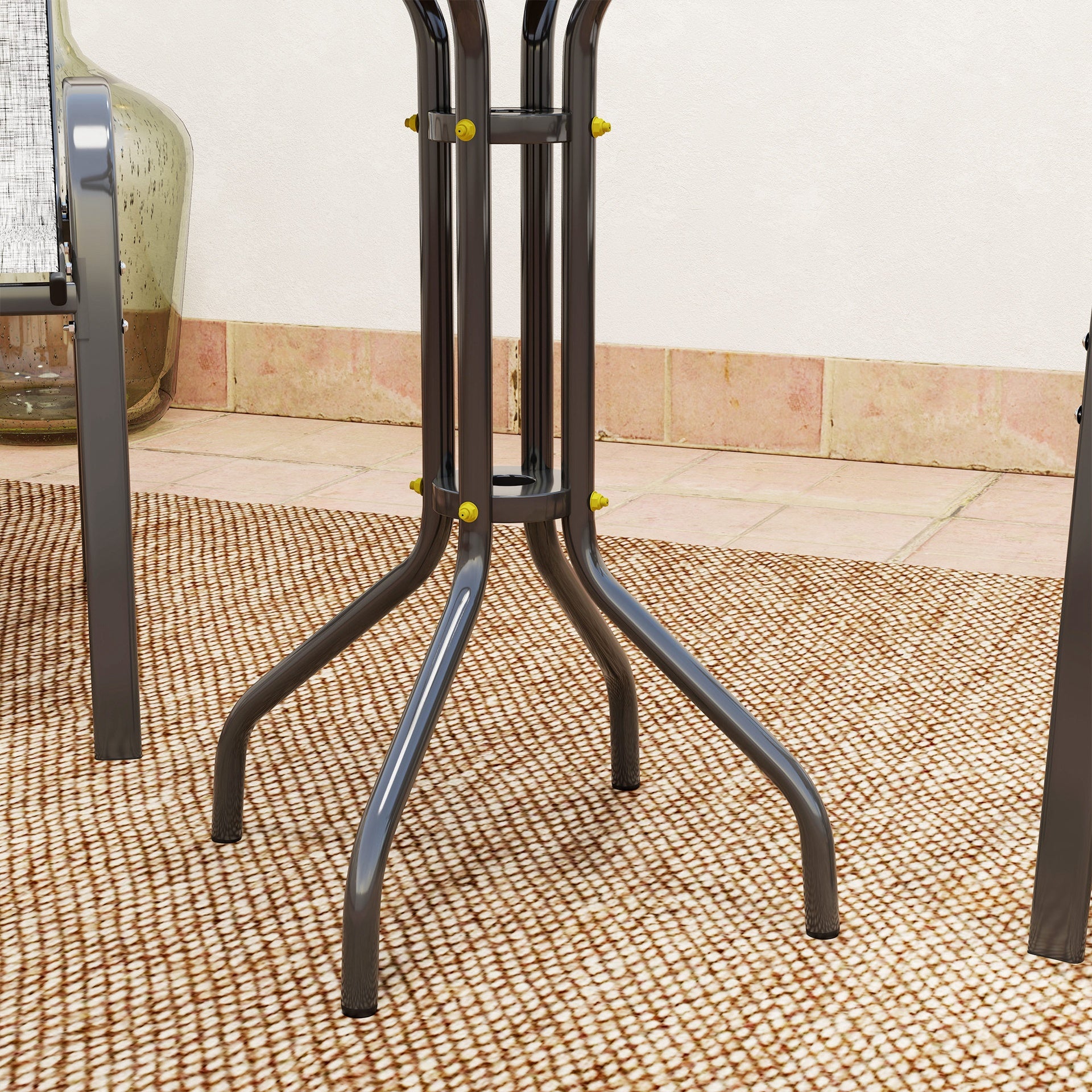 Outsunny 3 Pieces Bistro Set, Small Patio Furniture Set with Stackable Chairs and Glass Table for Backyard, Balcony, Gray