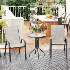 Outsunny 3 Pieces Bistro Set, Small Patio Furniture Set with Stackable Chairs and Glass Table for Backyard, Balcony, Gray