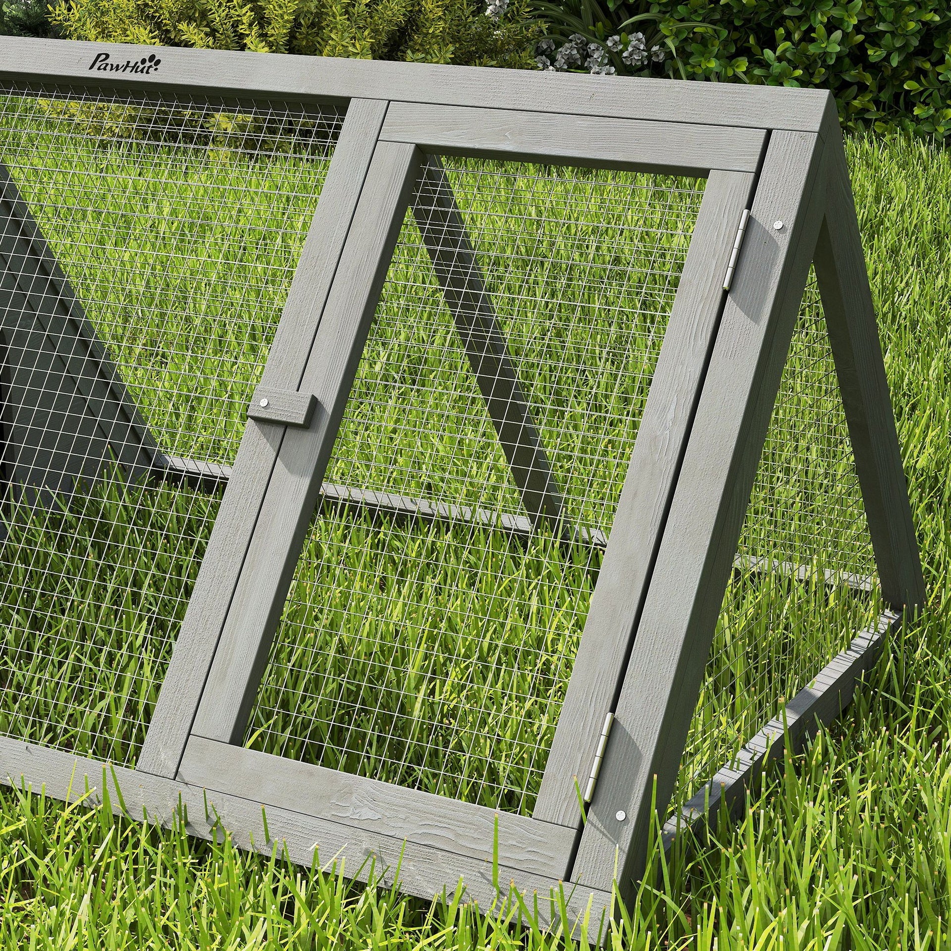 PawHut Rabbit Hutch, Wooden Guinea Pig Hutch with Run and Doors, Outdoor Triangle Bunny House for Rabbits,Duck and Chicken