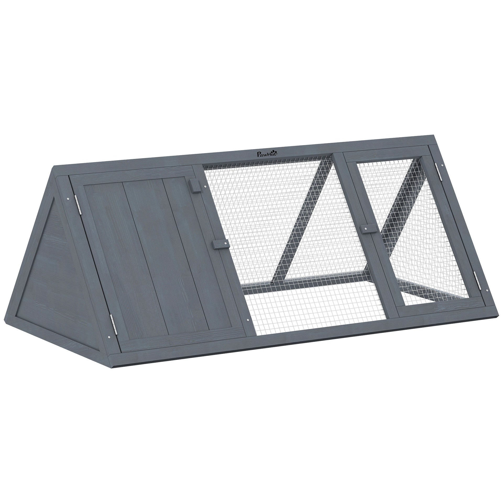 PawHut Rabbit Hutch, Wooden Guinea Pig Hutch with Run and Doors, Outdoor Triangle Bunny House for Rabbits,Duck and Chicken