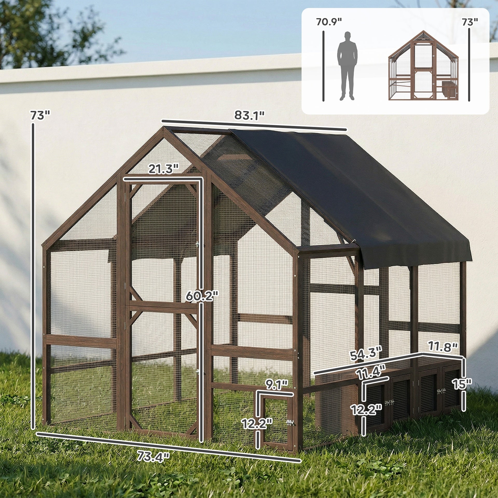 PawHut Large Wooden Chicken Coop for 8-10 Hens, Walk-in Chicken Run with Waterproof Cover, Nesting Boxes and Perches