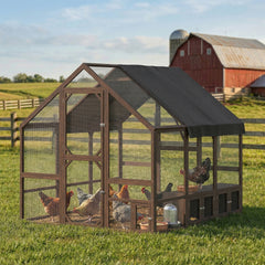 PawHut Large Wooden Chicken Coop for 8-10 Hens, Walk-in Chicken Run with Waterproof Cover, Nesting Boxes and Perches