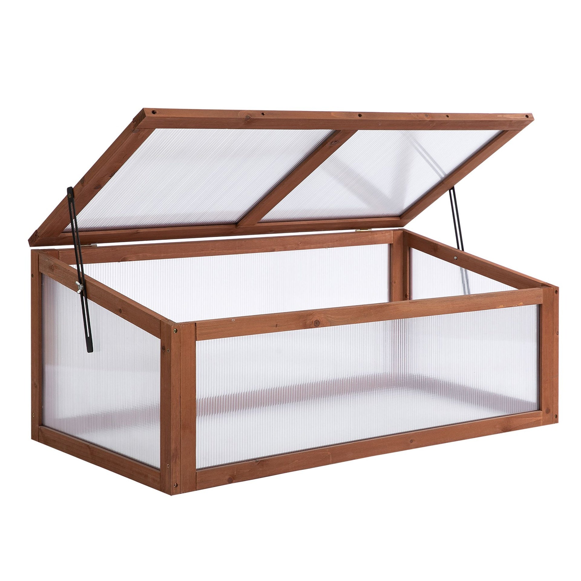 Outsunny Wooden Cold Frame Greenhouse, Mini Greenhouse with Polycarbonate Board and Solid Wood Frame, Green House Cold Frame