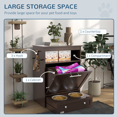 PawHut Pet Feeder Station Storage Cabinet, Dog Food Storage Container with Dog Raised Bowls, Watering Supplies, Gray