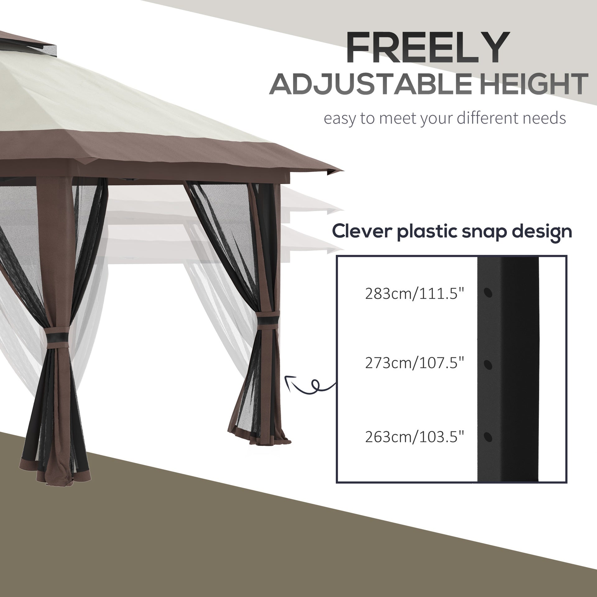 Outsunny 13' x 13' Pop Up Gazebo Instant Canopy Tent Shelter with 2-Tier Roof, Carry Bag, Wight Bags for Outdoor, Garden, Beige