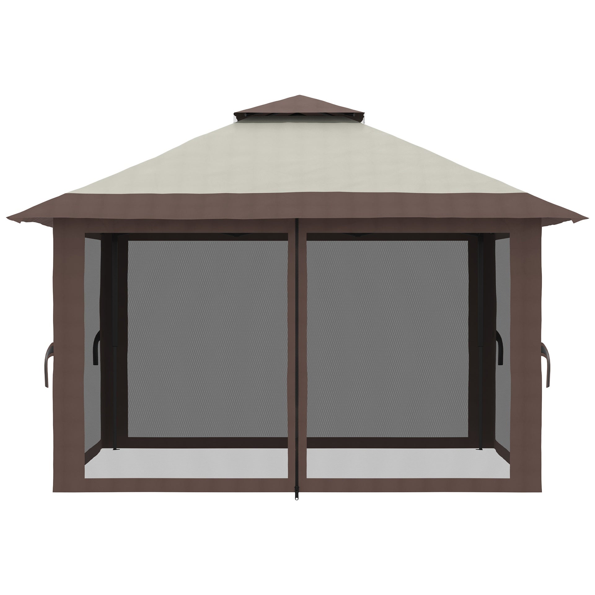 Outsunny 13' x 13' Pop Up Gazebo Instant Canopy Tent Shelter with 2-Tier Roof, Carry Bag, Wight Bags for Outdoor, Garden, Beige