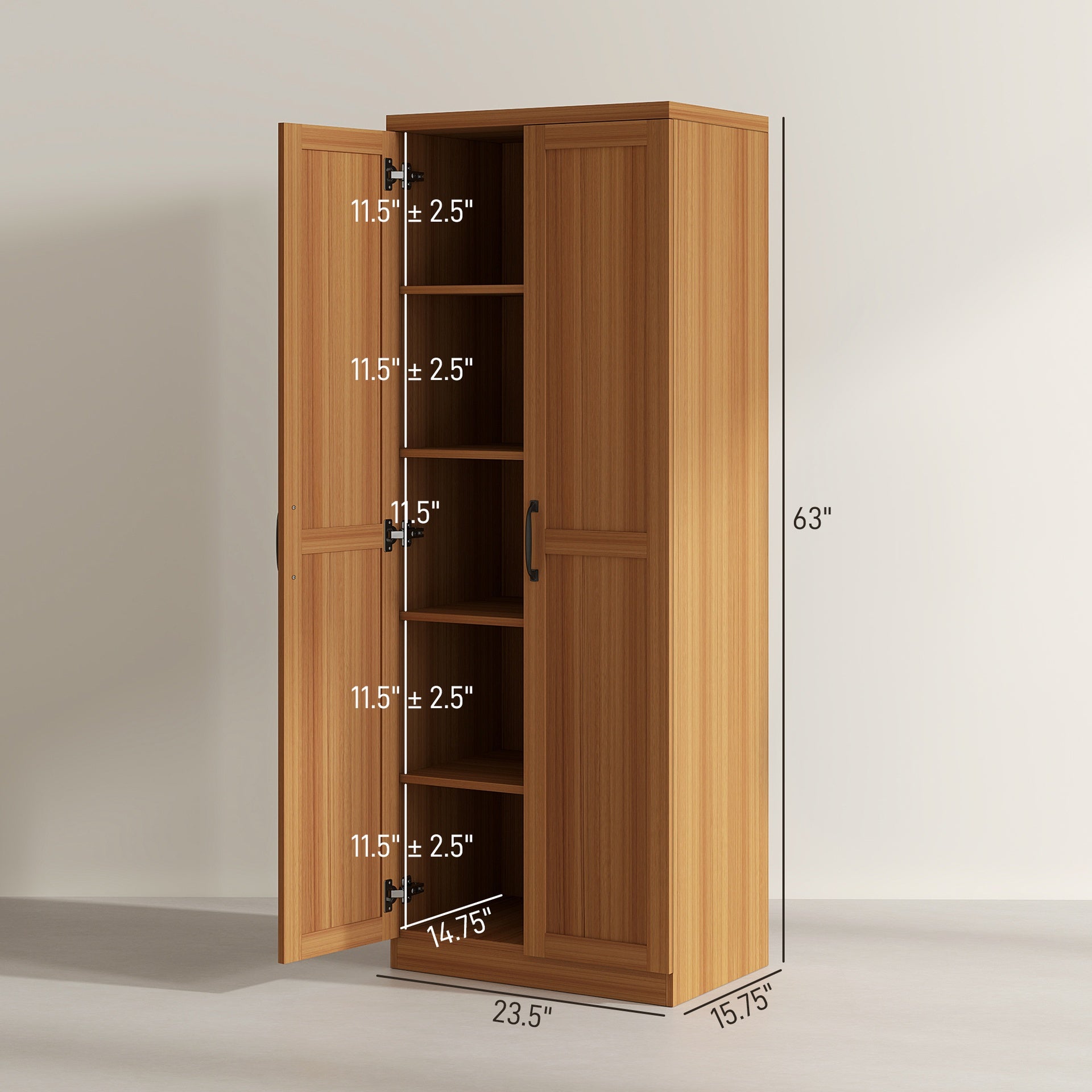 HOMCOM 63" 2-Door Kitchen Pantry, Freestanding Cabinet with 2 Adjustable Shelves for Dining Room, Cinnamon Teak Wood Grain
