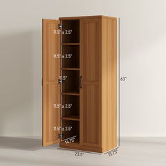 HOMCOM 63" 2-Door Kitchen Pantry, Freestanding Cabinet with 2 Adjustable Shelves for Dining Room, Cinnamon Teak Wood Grain